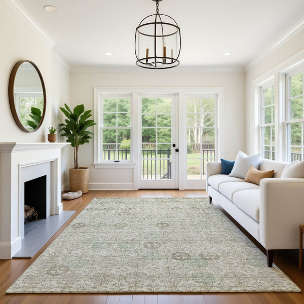 HomeRoots 10' X 14' Beige and Taupe Geometric Area Rug - Washable, UV Protected, Stylish & Stain Resistant! 705935