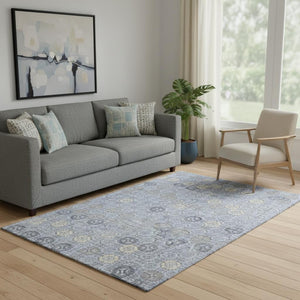 HomeRoots 5' X 8' Blue And Ivory Geometric Washable Area Rug - UV Protected, Durable, Easy Clean for Family Homes 705937