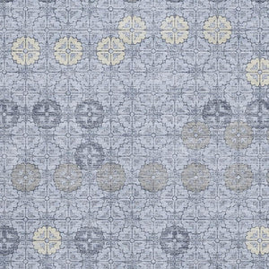 HomeRoots 5' X 8' Blue And Ivory Geometric Washable Area Rug - UV Protected, Durable, Easy Clean for Family Homes 705937