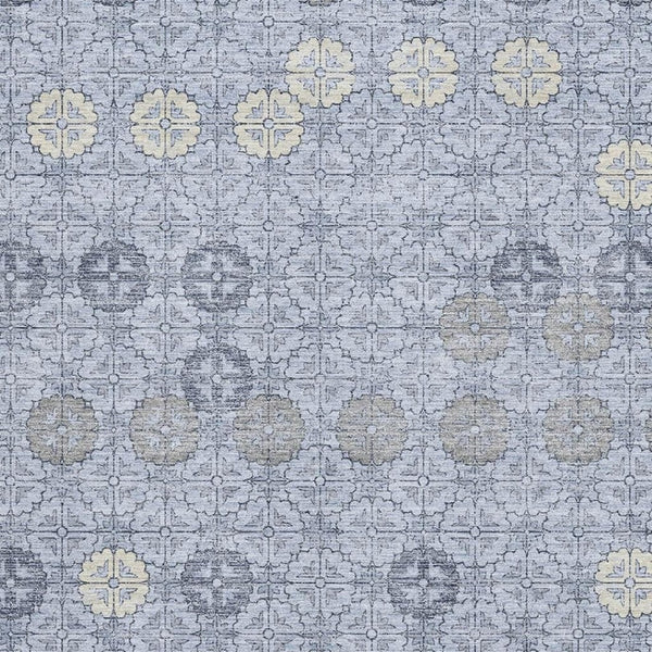 HomeRoots 5' X 8' Blue And Ivory Geometric Washable Area Rug - UV Protected, Durable, Easy Clean for Family Homes 705937