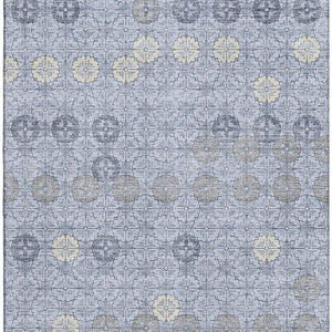 HomeRoots 5' X 8' Blue And Ivory Geometric Washable Area Rug - UV Protected, Durable, Easy Clean for Family Homes 705937
