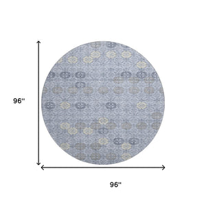HomeRoots 8' Blue and Ivory Geometric Patterned Round Rug – Washable, UV-Protected, Durable for High Traffic Areas 705938