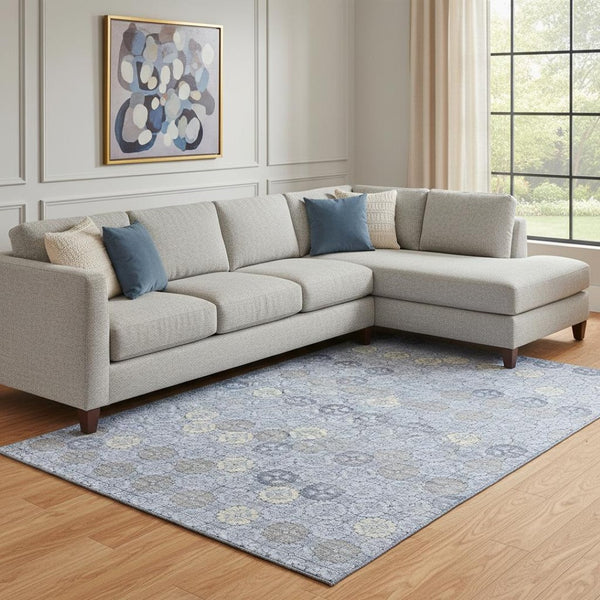 HomeRoots 8' X 10' Blue and Ivory Geometric Area Rug - Washable, UV Protected, Durable for Homes with Kids & Pets 705939