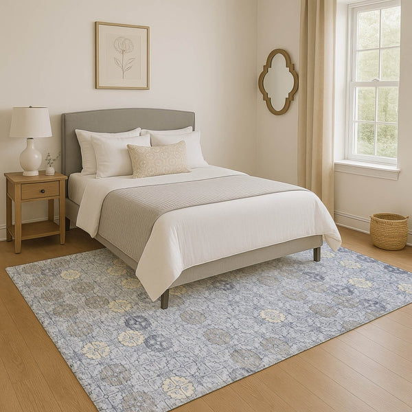 HomeRoots 8' X 10' Blue and Ivory Geometric Area Rug - Washable, UV Protected, Durable for Homes with Kids & Pets 705939
