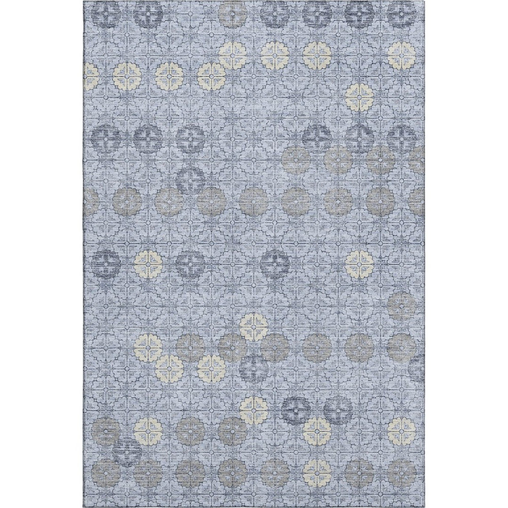 HomeRoots 8' X 10' Blue and Ivory Geometric Area Rug - Washable, UV Protected, Durable for Homes with Kids & Pets 705939