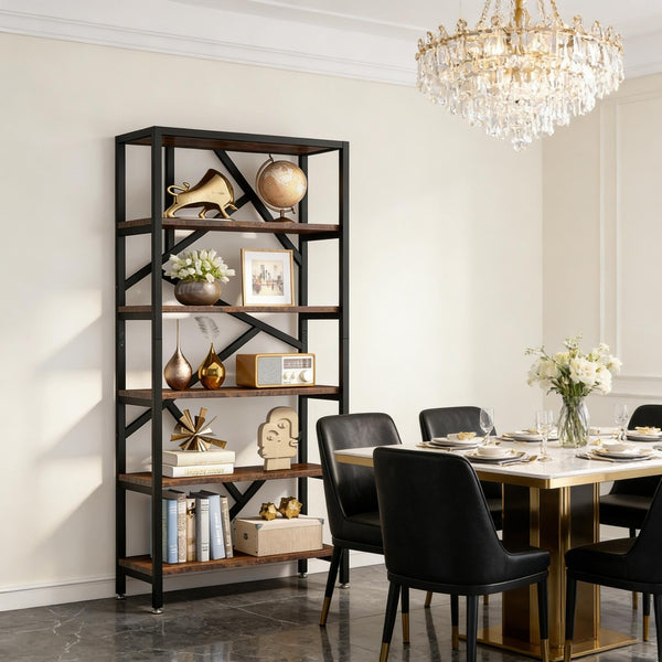 English Elm Display Cabinet Wall Mounted 5 Tier Glass Door Shelving for Collectibles Matte Black T3971P448682