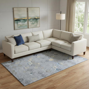 HomeRoots 9' X 12' Blue and Ivory Geometric Area Rug - Stylish, Washable, UV Protected for Busy Spaces! 705940