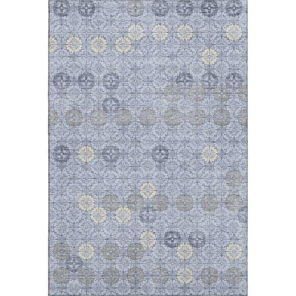 HomeRoots 9' X 12' Blue and Ivory Geometric Area Rug - Stylish, Washable, UV Protected for Busy Spaces! 705940