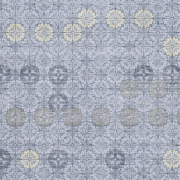 HomeRoots 9' X 12' Blue and Ivory Geometric Area Rug - Stylish, Washable, UV Protected for Busy Spaces! 705940