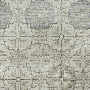 HomeRoots 8' Ivory Gold and Gray Geometric Round Rug - Washable, UV Protected, Elegant Design for Any Space 705944