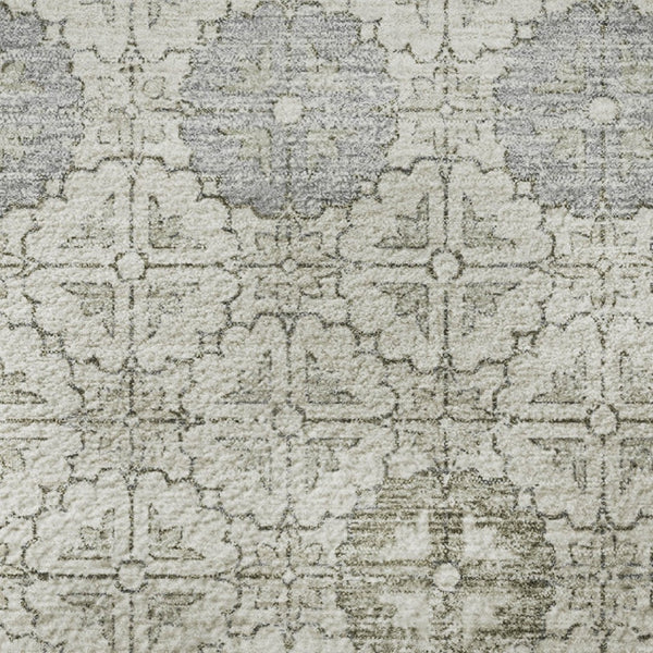 HomeRoots 8' Ivory Gold and Gray Geometric Round Rug - Washable, UV Protected, Elegant Design for Any Space 705944