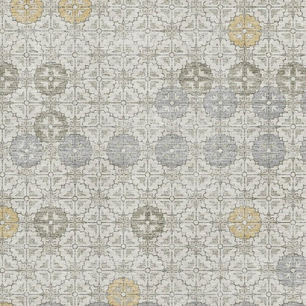 HomeRoots 8' X 10' Elegant Ivory Gold Gray Geometric Washable Area Rug with UV Protection for High-Traffic Spaces 705945