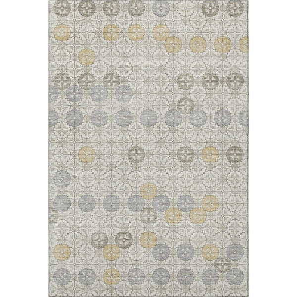 HomeRoots 8' X 10' Elegant Ivory Gold Gray Geometric Washable Area Rug with UV Protection for High-Traffic Spaces 705945