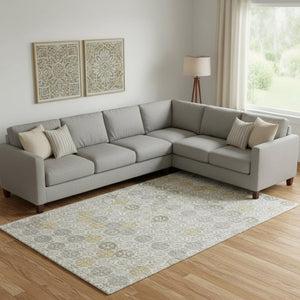 HomeRoots 9' X 12' Ivory Gold & Gray Geometric Area Rug - Durable, Washable, UV Protected for High Traffic Homes 705946