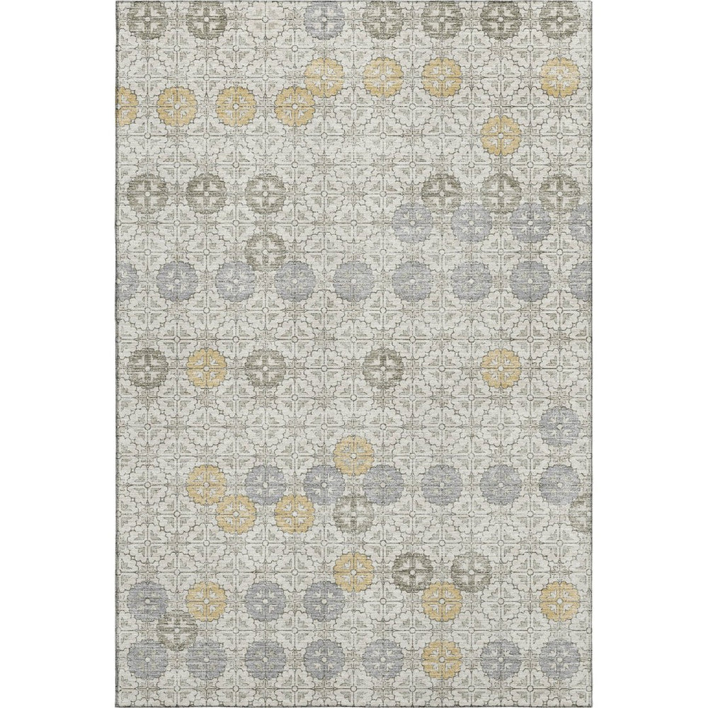 HomeRoots 10' X 14' Ivory Gold & Gray Geometric Area Rug - Washable, UV-Protected, Stylish & Durable Design 705947