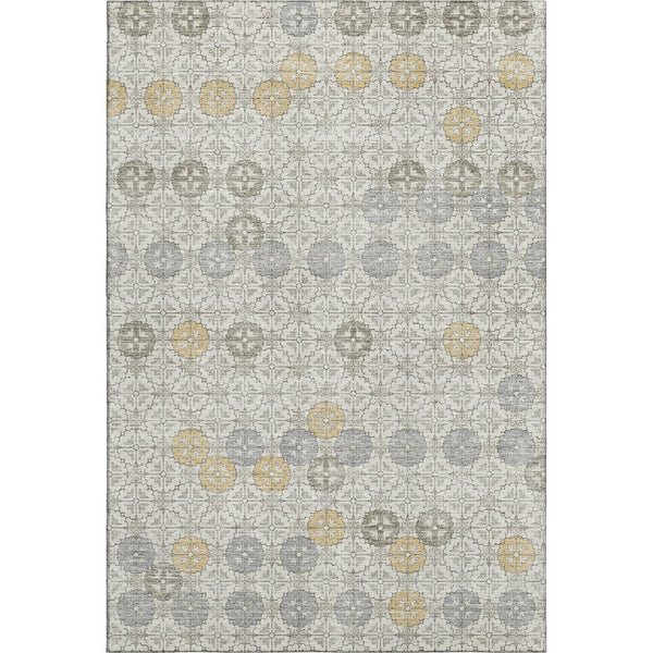 HomeRoots 10' X 14' Ivory Gold & Gray Geometric Area Rug - Washable, UV-Protected, Stylish & Durable Design 705947