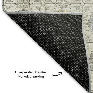 HomeRoots 10' X 14' Ivory Gold & Gray Geometric Area Rug - Washable, UV-Protected, Stylish & Durable Design 705947