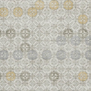 HomeRoots 10' X 14' Ivory Gold & Gray Geometric Area Rug - Washable, UV-Protected, Stylish & Durable Design 705947