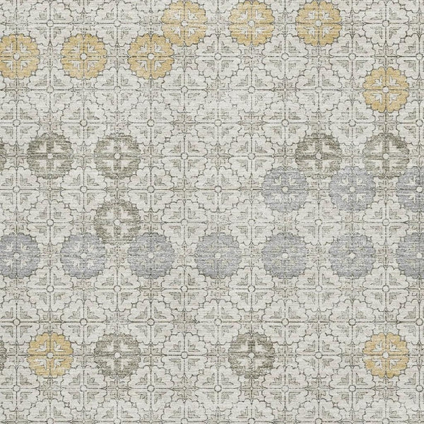 HomeRoots 10' X 14' Ivory Gold & Gray Geometric Area Rug - Washable, UV-Protected, Stylish & Durable Design 705947