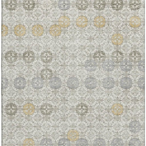 HomeRoots 10' X 14' Ivory Gold & Gray Geometric Area Rug - Washable, UV-Protected, Stylish & Durable Design 705947
