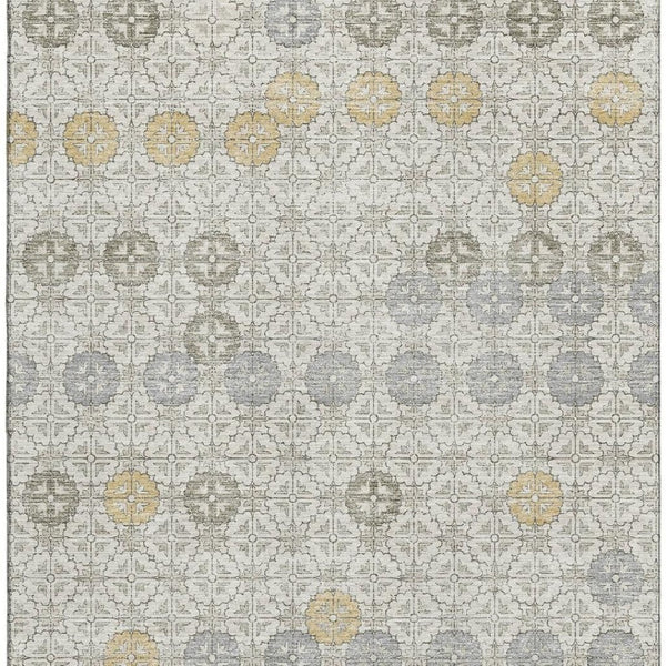 HomeRoots 10' X 14' Ivory Gold & Gray Geometric Area Rug - Washable, UV-Protected, Stylish & Durable Design 705947