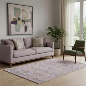 HomeRoots 5' X 8' Modern Plum and Gray Geometric Area Rug - Washable, UV Protected, Durable, Non-Slip Design 705949