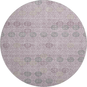 HomeRoots 8' Stylish Plum and Gray Geometric Washable Round Rug – UV Protected, Non-Slip, Easy Care! 705950