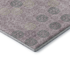 HomeRoots 8' Stylish Plum and Gray Geometric Washable Round Rug – UV Protected, Non-Slip, Easy Care! 705950