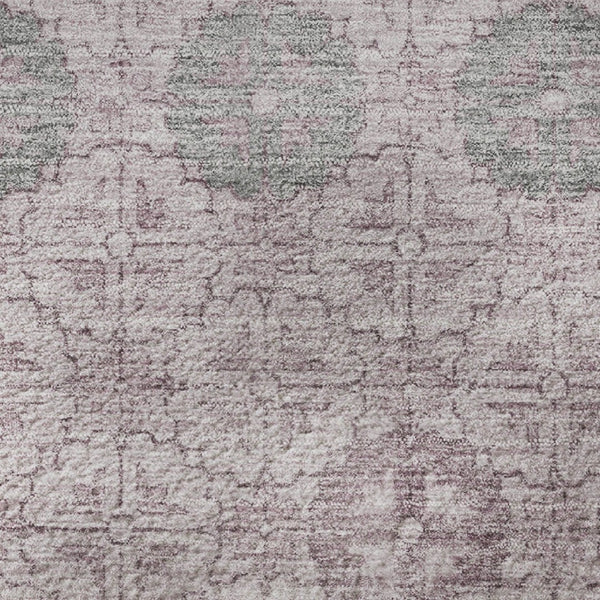 HomeRoots 8' Stylish Plum and Gray Geometric Washable Round Rug – UV Protected, Non-Slip, Easy Care! 705950