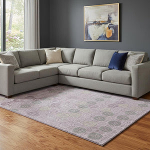 HomeRoots 8' X 10' Stylish Plum & Gray Geometric Washable Area Rug with UV Protection for Busy Homes 705951