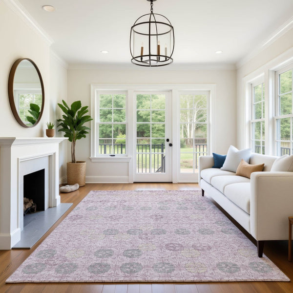 HomeRoots 10' X 14' Plum and Gray Geometric Area Rug - Washable, UV-Protected, Stain-Resistant Style for Homes 705953