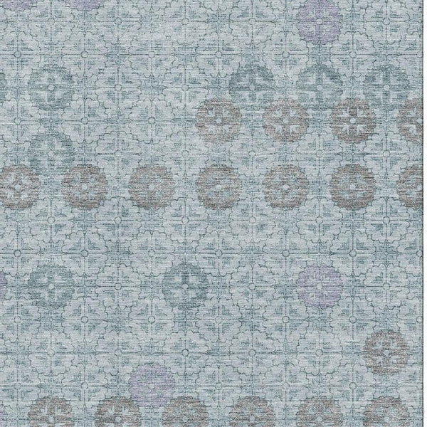 HomeRoots 5' X 8' Teal and Gray Geometric Washable Area Rug with UV Protection for High-Traffic Spaces 705955