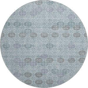 HomeRoots 8' Teal and Gray Geometric Round Rug - Washable, UV Protected, Durable for Living Spaces & More! 705956