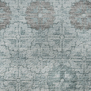 HomeRoots 8' Teal and Gray Geometric Round Rug - Washable, UV Protected, Durable for Living Spaces & More! 705956