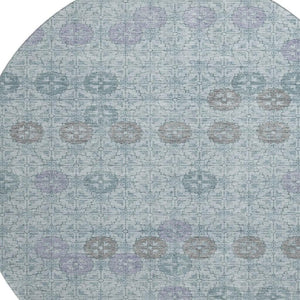 HomeRoots 8' Teal and Gray Geometric Round Rug - Washable, UV Protected, Durable for Living Spaces & More! 705956