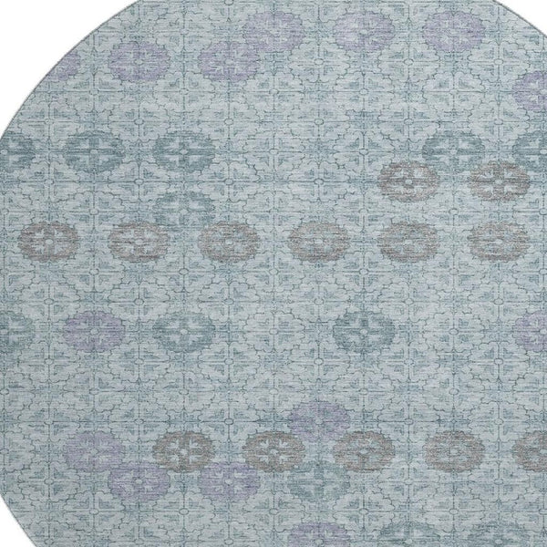 HomeRoots 8' Teal and Gray Geometric Round Rug - Washable, UV Protected, Durable for Living Spaces & More! 705956