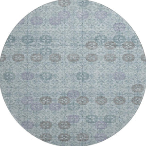 HomeRoots 8' Teal and Gray Geometric Round Rug - Washable, UV Protected, Durable for Living Spaces & More! 705956
