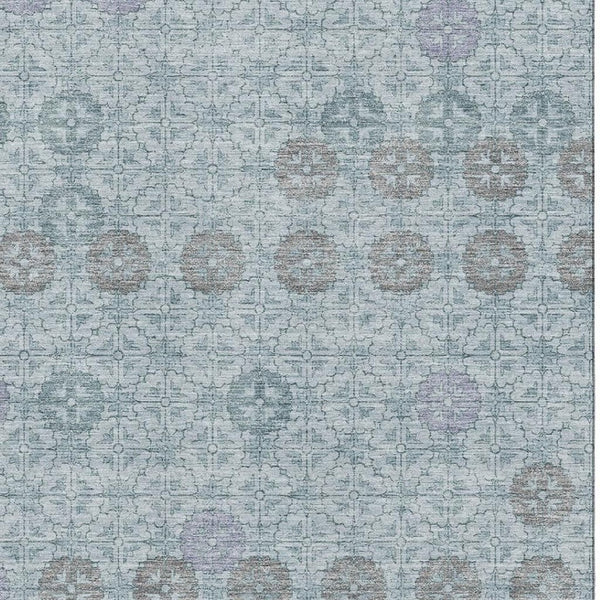 HomeRoots 8' X 10' Teal and Gray Geometric Area Rug – Washable, UV-Protected, Stylish & Durable for High-Traffic Rooms 705957