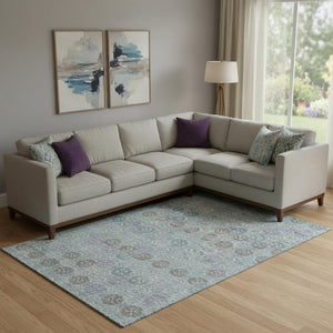 HomeRoots 9' X 12' Teal and Gray Geometric Area Rug - Durable, Washable, UV-Protected for Modern Homes 705958