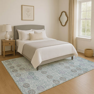 HomeRoots 9' X 12' Teal and Gray Geometric Area Rug - Durable, Washable, UV-Protected for Modern Homes 705958