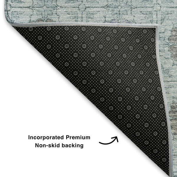 HomeRoots 9' X 12' Teal and Gray Geometric Area Rug - Durable, Washable, UV-Protected for Modern Homes 705958