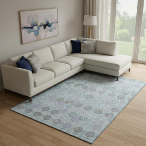 HomeRoots 10' Geometric Teal and Gray Washable Area Rug - UV Protected, Durable, Stylish for High-Traffic Homes 705959