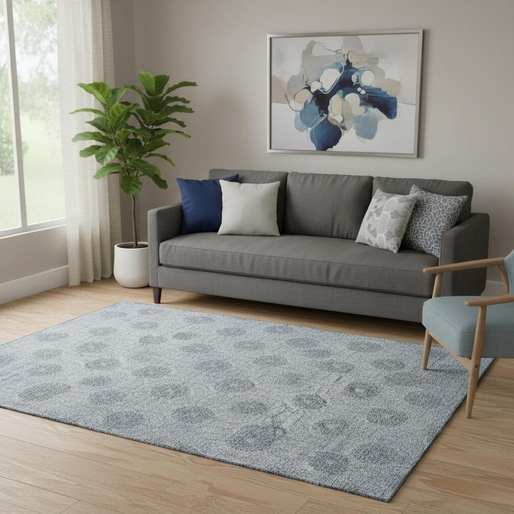 HomeRoots 5' X 8' Blue Gray Ivory Damask Area Rug – Washable, UV-Protected, Durable Design for Stylish Homes 705961