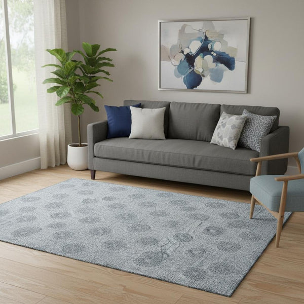 HomeRoots 5' X 8' Blue Gray Ivory Damask Area Rug – Washable, UV-Protected, Durable Design for Stylish Homes 705961