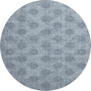 HomeRoots 8' Elegant Blue Gray & Ivory Damask Round Rug - Washable, UV Protected, Non-Slip & Durable Design 705962