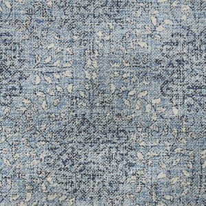 HomeRoots 8' Elegant Blue Gray & Ivory Damask Round Rug - Washable, UV Protected, Non-Slip & Durable Design 705962