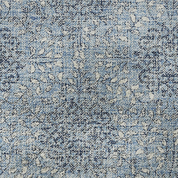 HomeRoots 8' Elegant Blue Gray & Ivory Damask Round Rug - Washable, UV Protected, Non-Slip & Durable Design 705962