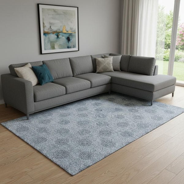 HomeRoots 8' X 10' Stylish Washable Blue Gray & Ivory Damask Area Rug with UV Protection for Homes & Pets 705963