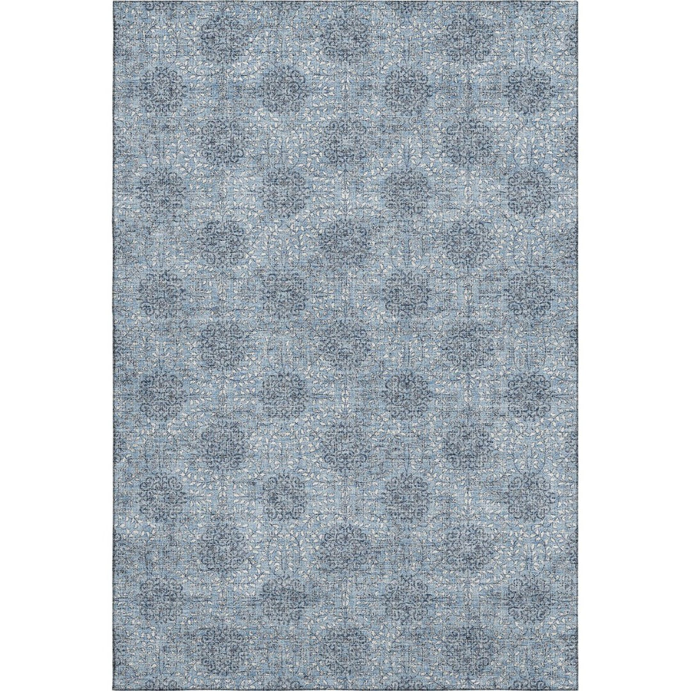 HomeRoots 8' X 10' Stylish Washable Blue Gray & Ivory Damask Area Rug with UV Protection for Homes & Pets 705963