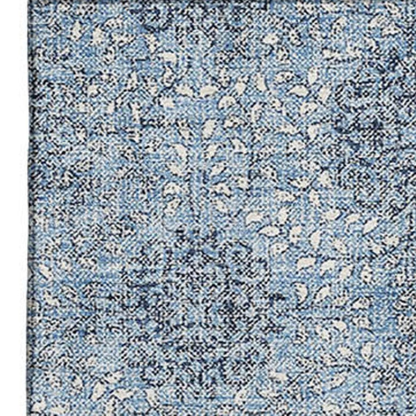 HomeRoots 8' X 10' Stylish Washable Blue Gray & Ivory Damask Area Rug with UV Protection for Homes & Pets 705963